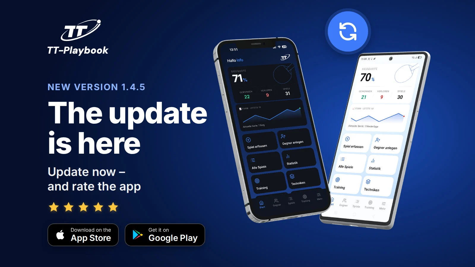 TT Playbook Player on iPhone and Android announcing the new version 1.4.5
