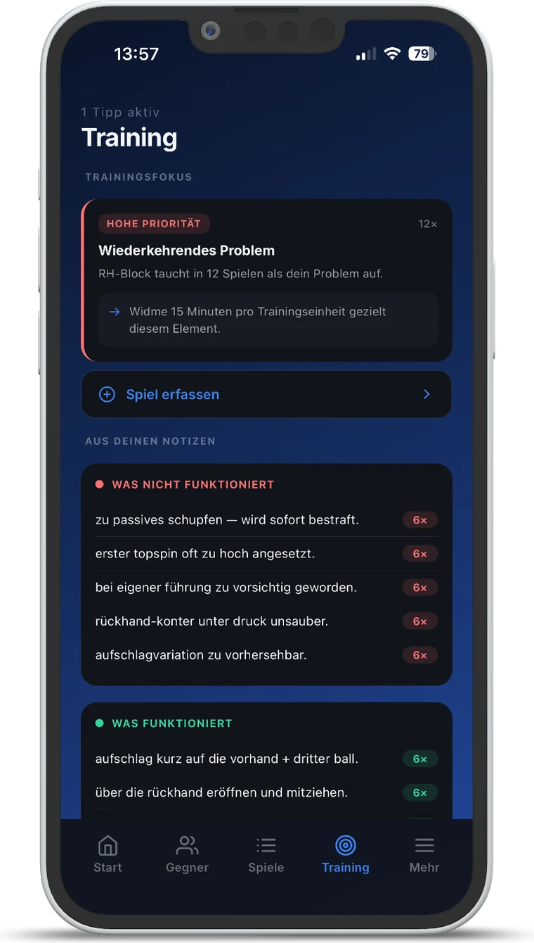 Trainingsbereich in TT Playbook Player mit Trainingsfokus